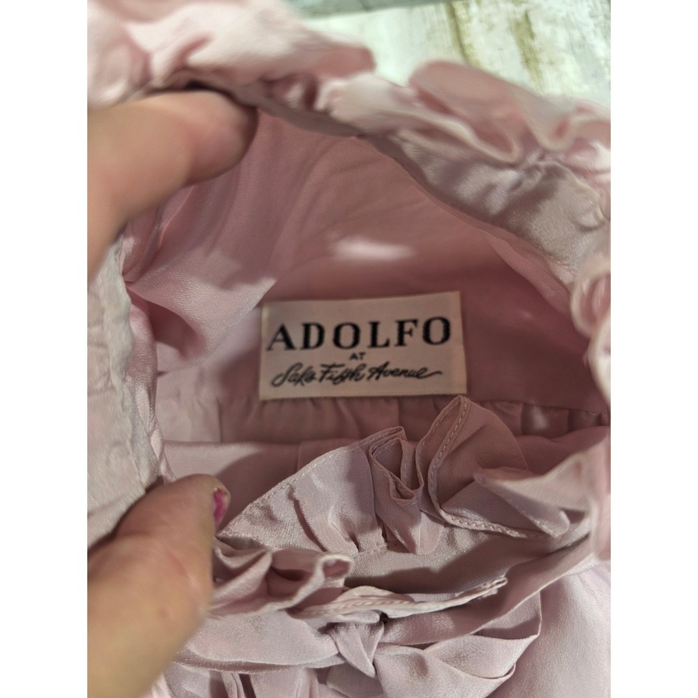 Adolfo Saks Fifth Avenue 3pc Suit Wool Knit Jacket Skirt Silk Blouse Pink Grey - Picture 13 of 16